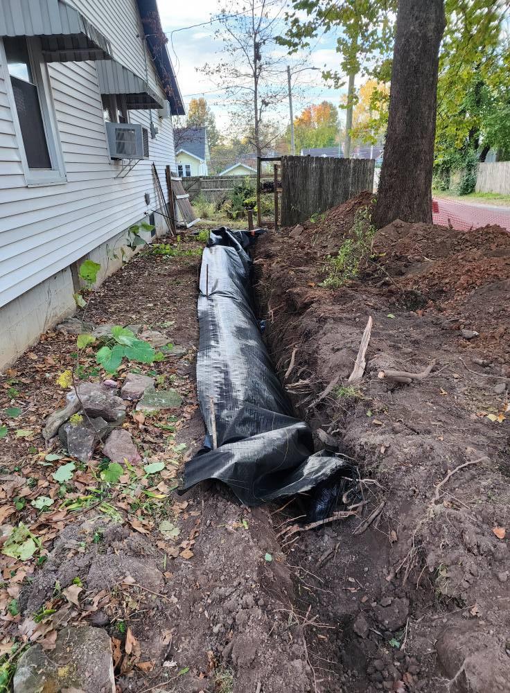 Geofabric barrier installed along foundation to prevent root regrowth